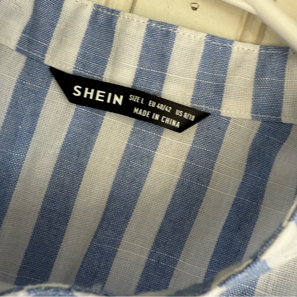 SHEIN Size L Blue and White Striped Blouse - Picture 2 of 4